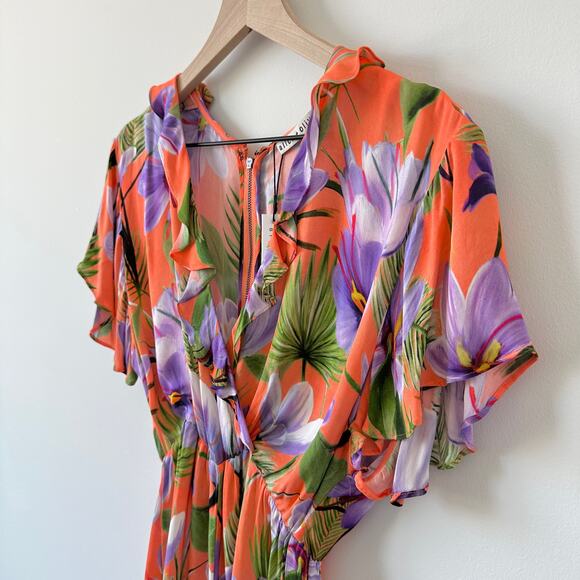 NWT Alice + Olivia Sachi Floral Palm Coral Romper Size 0 - Picture 6 of 14